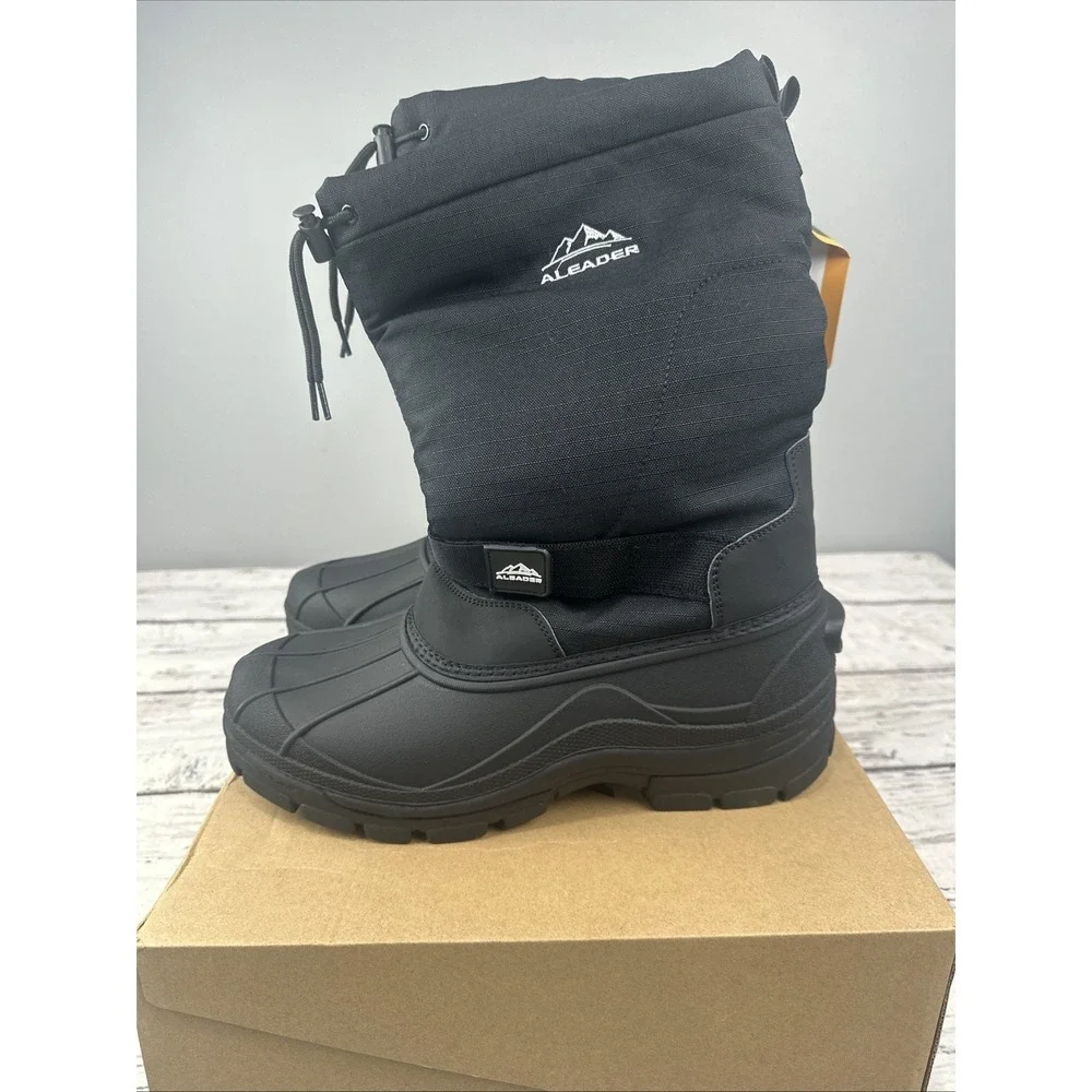 ALEADER Men's Insulated Waterproof Winter Snow Boots Black Size 11 NIB NEW
